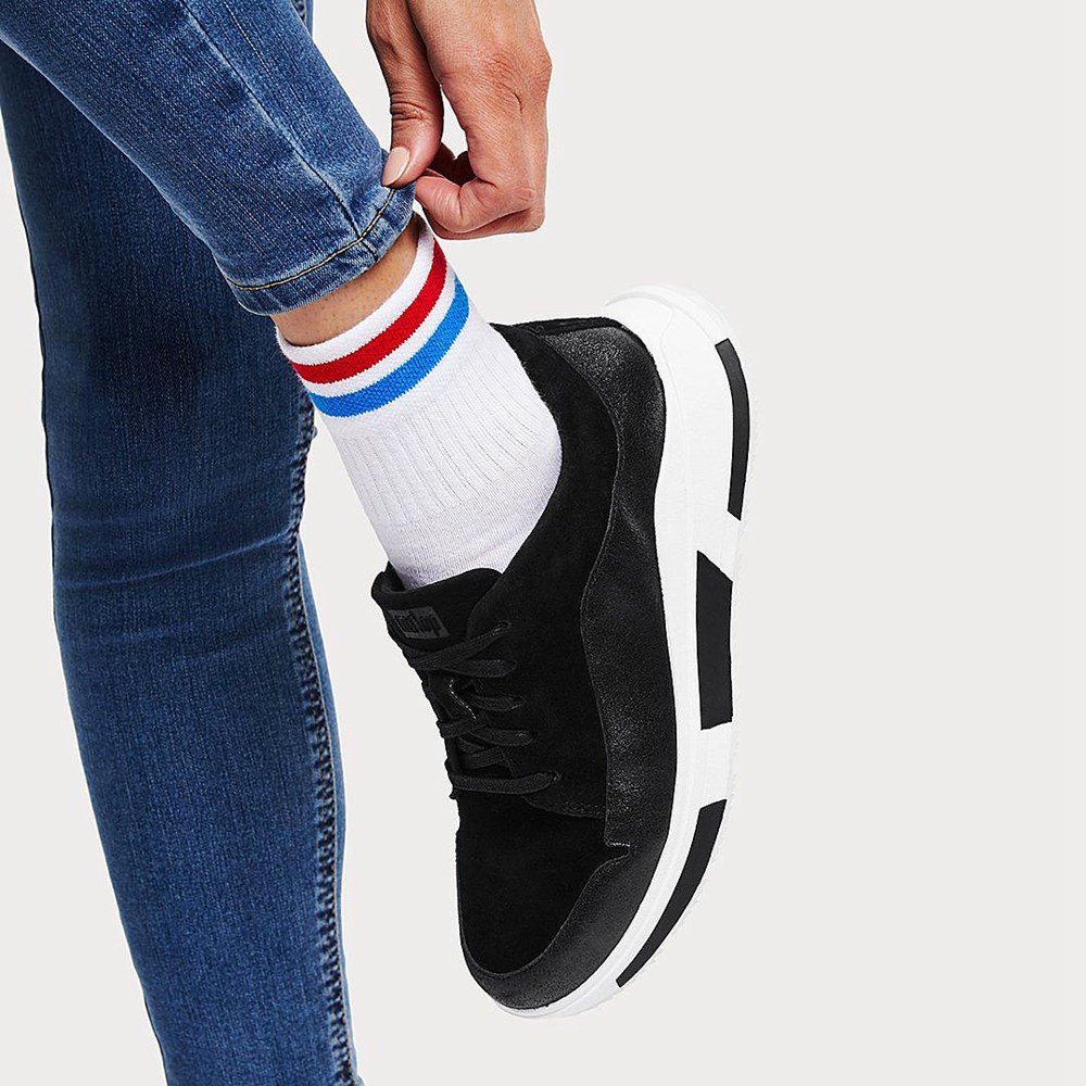 Fitflop Womens Sneakers - Freya Suede - Black - 674-QIZPKM